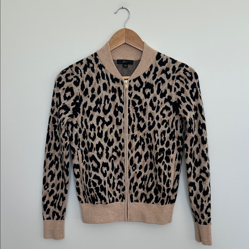 J. Crew Leopard Print‎ Bomber Jacket Sweater XXS